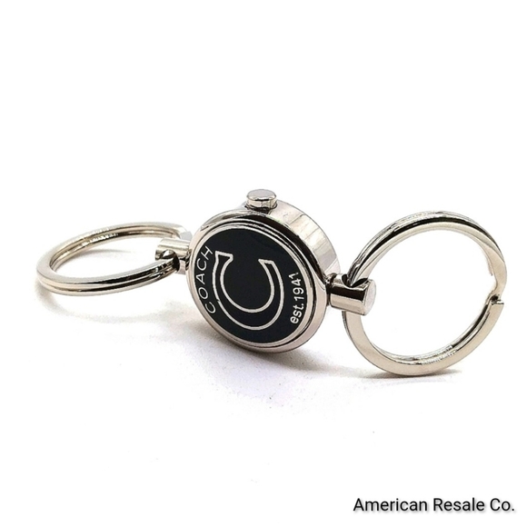 COACH Vintage Silver/Green/Black Dual Keychain fob with Release for Valet